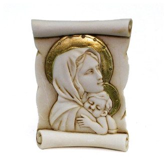 Icona Pergamena in resina con Madonna e Bambino Segnaposto Confettata 