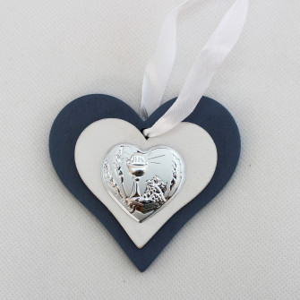 Icona cuore in legno con calice comunione con scatola