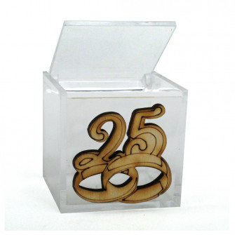 Kit 25 pezzi - Scatola portagioie in plastica Fedi 25 Anniversario Nozze Matrimonio Venticinquesimo in Legno Porta Confetti Confettata