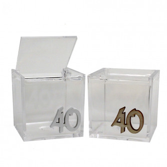 Kit 25 pezzi - Scatola portagioie in plastica 40 Quarantesimo Compleanno Nozze Anniversario Matrimonio in Legno Porta Confetti Confettata