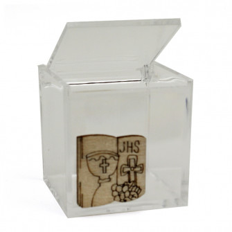 Kit 25 pezzi - Scatola portagioie in plastica Libro Calice della Prima Comunione in Legno Porta Confetti Confettata