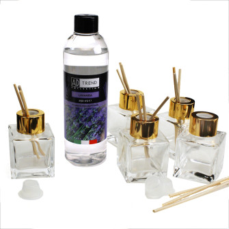 Kit 5 pz Profumatore in Vetro con Ricarica Profumo Essenza Lavanda Diffusore per Ambienti