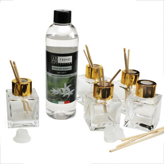 Kit 5 pz Profumatore in Vetro con Ricarica Profumo Essenza Muschio Bianco Diffusore per Ambienti