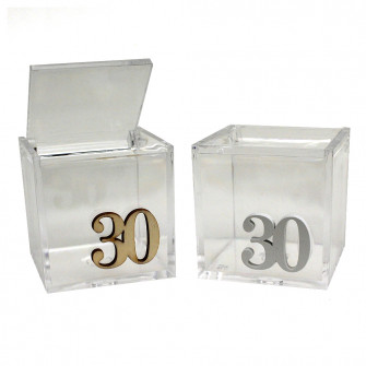 Kit 50 pezzi - Scatola portagioie in plastica 30 Trentesimo Compleanno Nozze Anniversario Matrimonio in Legno Porta Confetti Confettata