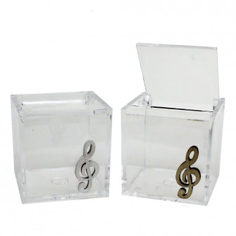 Kit 50 pezzi - Scatola portagioie in plastica con Chiave di Violino Sol Musica in Legno Porta Confetti Confettata