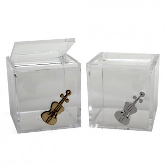 Kit 25 pezzi - Scatola portagioie in plastica con Violino Musica in Legno Porta Confetti Confettata