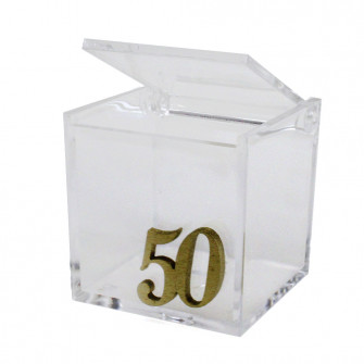 Kit 50 pezzi - Scatola portagioie in plastica 50 Anniversario D'oro Cinquantesimo Matrimonio Nozze in Legno Porta Confetti Confettata