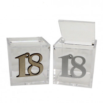 Kit 50 pezzi - Scatola portagioie in plastica Festa 18 Anni Diciottesimo Compleanno in Legno Porta Confetti Confettata