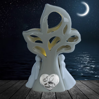 Albero della Vita con Luce LED Lampada Lume Porcellana Cuore Coppia Fedi 50 Anniversario Nozze Matrimonio Coppia Innamorati