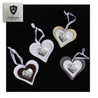 Magnete Calamita Appendino Cuore in Legno e Sacra Famiglia Confettata Comunione Nascita Matrimonio