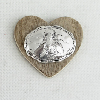 Magnete Calamita Cuore in Legno con Gesù Confettata Comunione Nascita