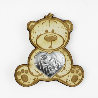 Magnete Calamita Orso Orsetto in Legno con Cuore Sacra Famiglia Segnaposto Confettata 