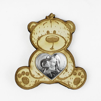 Magnete Calamita Orso Orsetto in Legno Cuore Madonna con Bambino Segnaposto Confettata 