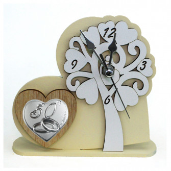 Orologio con Albero della Vita in rilievo legno Cuore Coppia Fedi 50 Anniversario Nozze Matrimonio da Scrivania