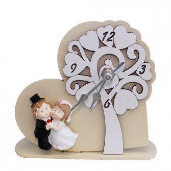 Orologio con Albero della Vita in rilievo legno Cuore Coppia Sposi Sposini Innamorati Nozze Matrimonio da Scrivania
