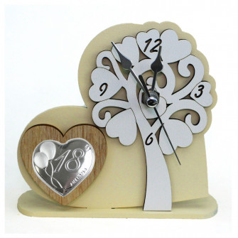 Orologio con Albero della Vita in rilievo legno Cuore Festa 18 Anni Diciottesimo Compleanno da Scrivania