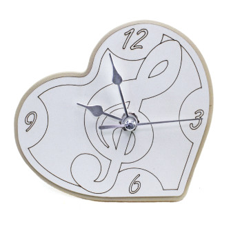Orologio Cuore con Chiave di Violino Sol Musica inciso in legno Nascita Battesimo Compleanno da Scrivania