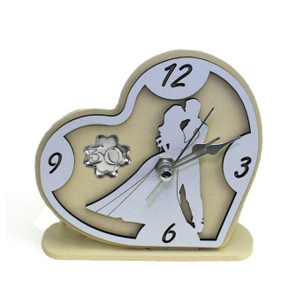 Orologio Cuore con Coppia Sposi in rilievo legno Quadrifoglio 30 Anniversario Nozze Trentesimo Compleanno da Scrivania