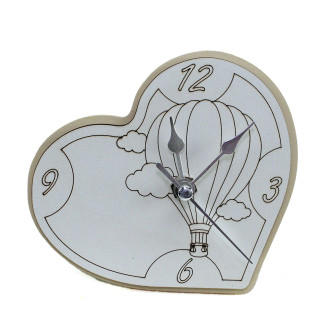 Orologio Cuore con Mongolfiera inciso in legno Nascita Battesimo Compleanno da Scrivania