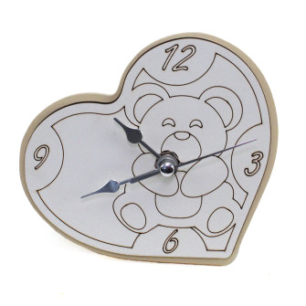 Orologio Cuore con Orso Orsetto inciso in legno Battesimo Comunione Festa 18 Anni Diciottesimo Compleanno da Scrivania