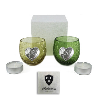 Portacandela Bicchiere Porta Candela in vetro con Cuore per 18 Diciottesimo Compleanno