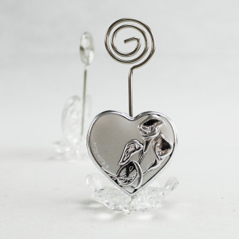 Portafoto Memo Clip fiore in cristallo con Cuore e Fedi Nozze