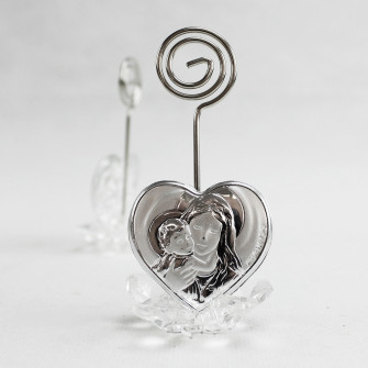 Portafoto Memo Clip fiore in cristallo con Cuore Madonna con Bambino