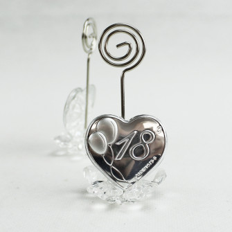 Portafoto Memo Clip fiore in cristallo con Cuore per 18 Diciottesimo Compleanno