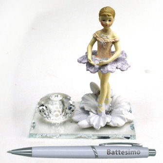 PortaPenne in Vetro e Cristallo con Penna e Ballerina in Posa Danza Classica Dance Musica Battesimo