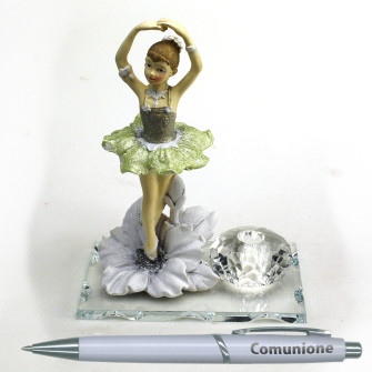 PortaPenne in Vetro e Cristallo con Penna e Ballerina in Posa Danza Classica Dance Musica Comunione