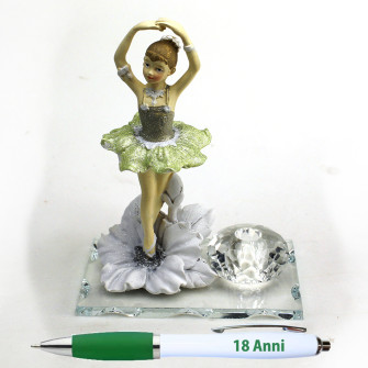 PortaPenne in Vetro e Cristallo con Penna e Ballerina in Posa Danza Classica Dance Musica Festa 18 Anni Diciottesimo Compleanno 