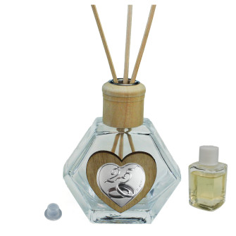 Profumatore Esagonale in Vetro con Cuore Coppia Fedi Nuziali 25 Anniversario Nozze d'Argento Venticinquesimo Matrimonio Diffusore per Ambienti Profumo