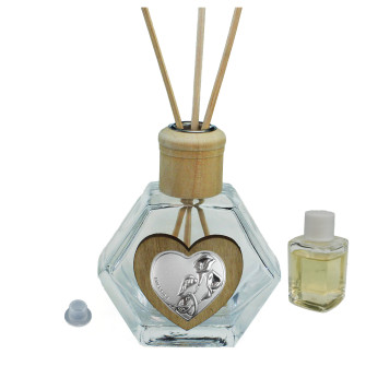 Profumatore Esagonale in Vetro con Cuore Coppia Fedi Nuziali Nozze Matrimonio Anniversario Diffusore per Ambienti Profumo
