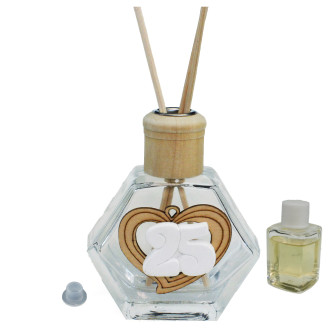 Profumatore Esagonale in Vetro con Cuore in Legno e Gessetto 25 Anniversario Nozze d'Argento Venticinquesimo Diffusore per Ambienti Profumo