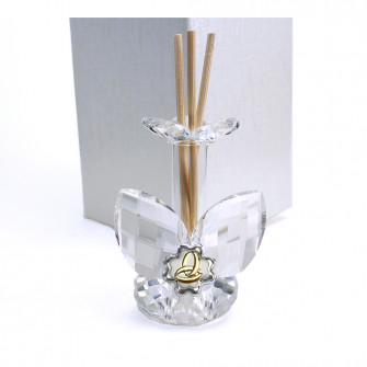 Profumatore Fiore 3 petali in Cristallo con Quadrifoglio Coppia Fedi Nuziali Nozze Matrimonio Anniversario Diffusore per Ambienti Profumo