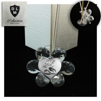 Profumatore Fiore in Cristallo con Cuore Coppia Fedi 25 Anniversario Nozze d'Argento Venticinquesimo Diffusore per Ambienti Profumo 