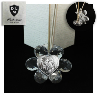 Profumatore Fiore in Cristallo con Cuore Sacra Famiglia Diffusore per Ambienti Profumo Matrimonio Battesimo Comunione