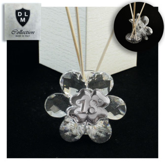 Profumatore Fiore in Cristallo con Quadrifoglio 18 Diciottesimo Compleanno Diffusore per Ambienti Profumo