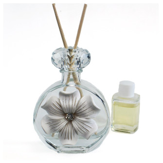 Profumatore in Cristallo con Chiave Fiore in Resina e Strass per Ambienti Profumo Battesimo Comunione Matrimonio Comunione