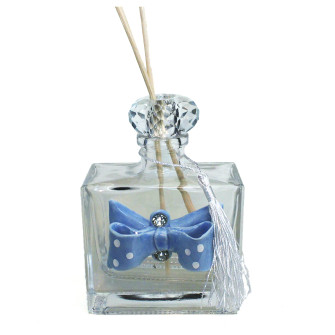 Profumatore in Cristallo con Fiocco Pois Azzurro Colorato in Porcellana per Ambienti Profumo Battesimo Comunione Matrimonio