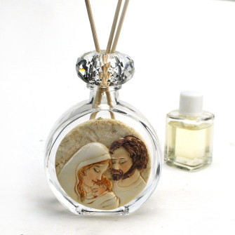 Profumatore in Cristallo con la Sacra Famiglia Nascita in Resina Battesimo Comunione Diffusore per Ambienti Profumo