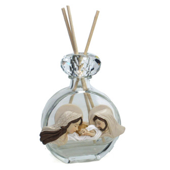 Profumatore in Cristallo con Sacra Famiglia Diffusore per Ambienti Profumo Battesimo Comunione Matrimonio