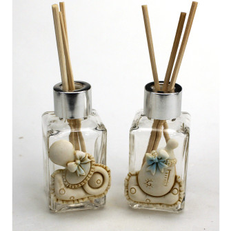 Profumatore in Vetro Ciuccio Succhiotto Biberon Neonato Bimbo Bebè Fiocco Blu Diffusore per Ambienti Profumo Battesimo Nascita