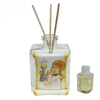 Profumatore in Vetro con Icona Pergamena in resina per Bambina in preghiera Prima Comunione Diffusore per Ambienti Profumo