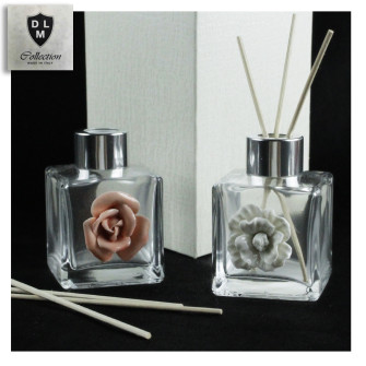 Profumatore in Vetro e Metallo con Rosa Fiore per Ambienti Profumo Battesimo Matrimonio Comunione