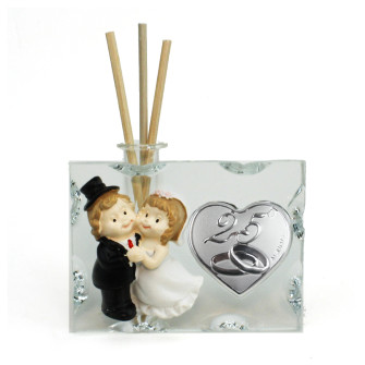 Profumatore in vetro e Resina Sposi Sposini Innamorati Cuore Coppia Fedi 25 Anniversario Nozze Matrimonio Anniversario Diffusore Profumo Ambienti