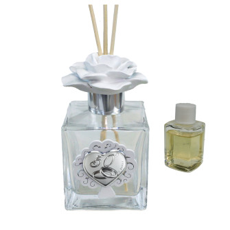 Profumatore in Vetro Fiore e Icona Albero della Vita Life Tree Cuore Fedi 50 Anniversario D'oro Cinquantesimo Nozze Matrimonio Diffusore Ambienti