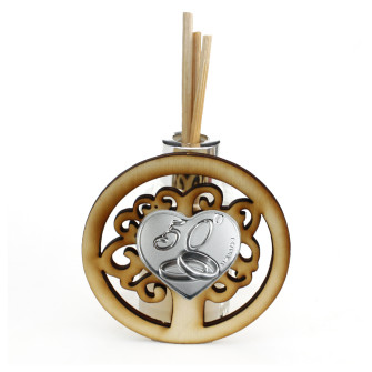 Profumatore in Vetro Legno Albero della Vita con Cuore Coppia Fedi 50 Anniversario D'oro Cinquantesimo Diffusore