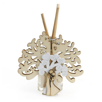 Profumatore in Vetro Legno con Albero della Vita Life Tree e Coppia Sposi Abbraccio Nozze Matrimonio Anniversario Comunione