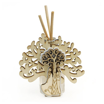 Profumatore in Vetro Legno con Albero della Vita Life Tree e Coppia Sposi Nozze Matrimonio Anniversario Comunione